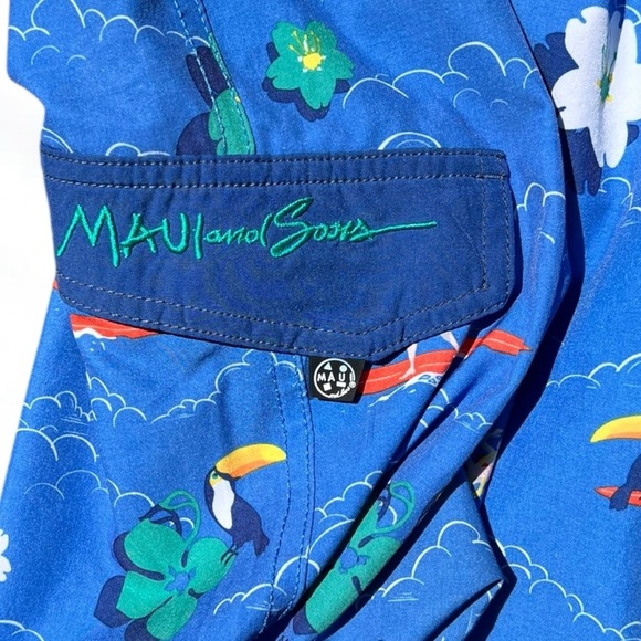 🌻MAUI AND SONS Blue Hawaiian Theme Board Shorts Men's Size 36 - Picture 3 of 9